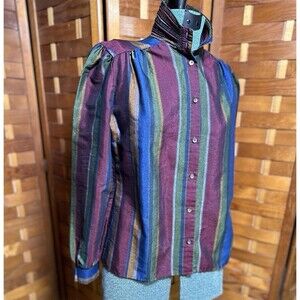 Vintage John Weitz Womens Sz S Blouse Cotton Stripe 80s / 90s Preppy Academia